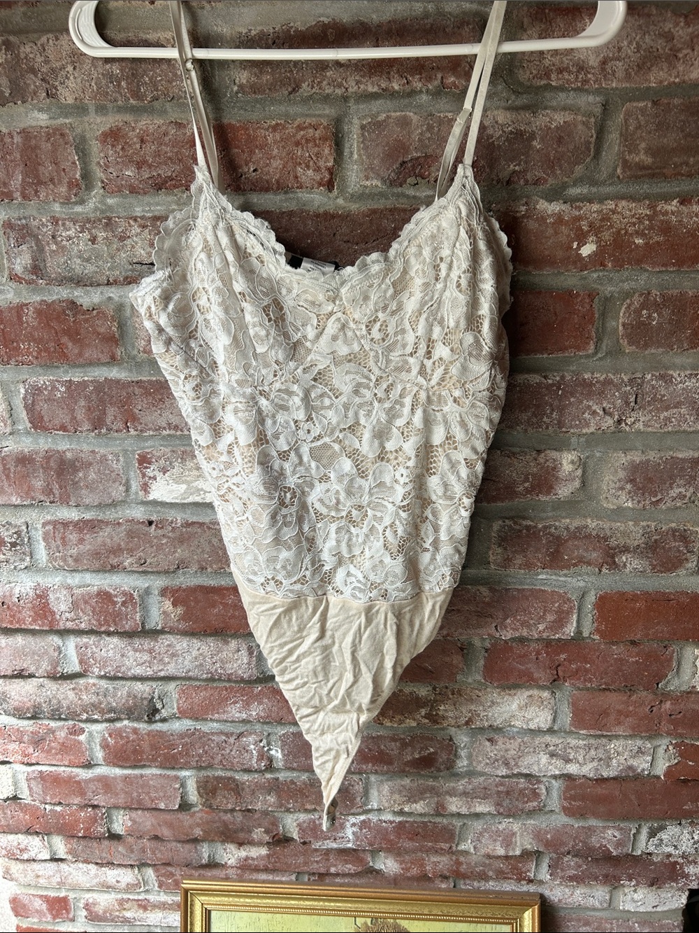 Lulu's Cream Lace Bodysuit Cami with Scalloped Trim